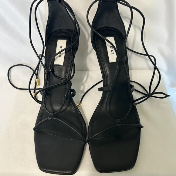 New REISS Kali Black Strappy Wrap Sandals Heels Eu 40 US 10 but Fits 9.5 - Picture 6 of 11